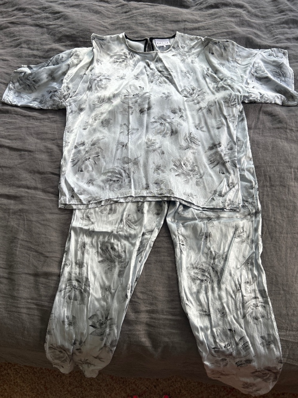 Ganni Satin Skyblue Rose Print Set